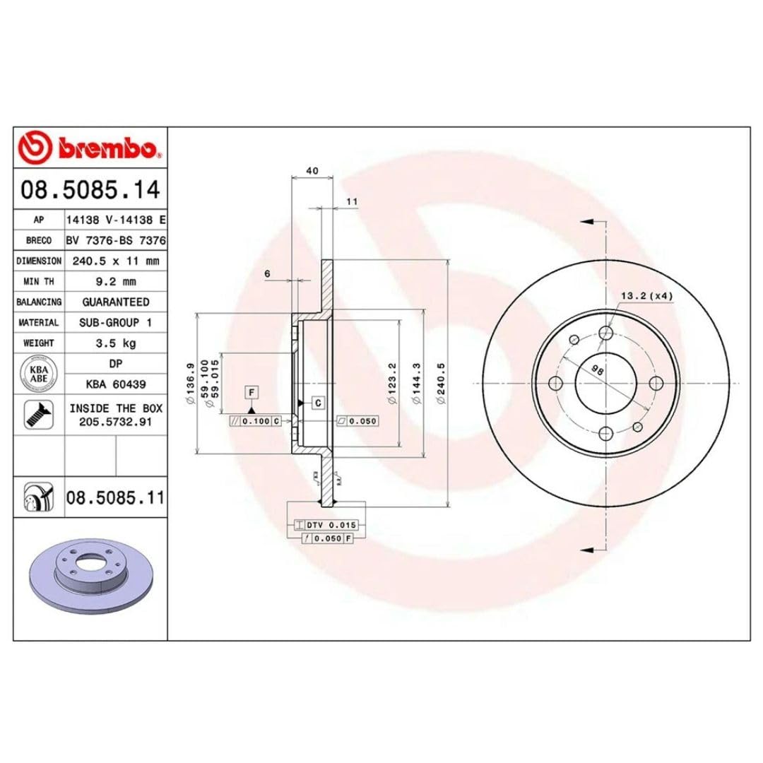 KIT DISCHI FRENO E PASTIGLIE BREMBO COMPATIBILE CON FIAT PANDA 2 169 1.1 1.2 DAL 2003 ANTERIORI