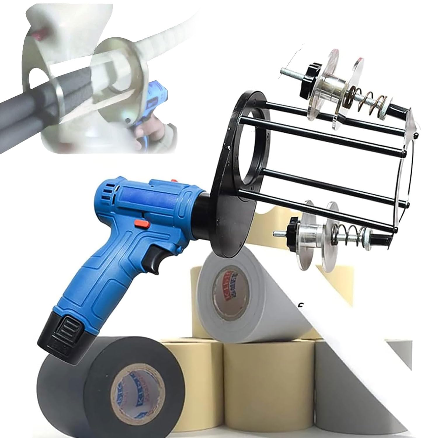 YXYLJOZ Cable Tie Winding Tool for Air Conditioning, Adjustable Distance 5-10cm, Includes 2 Batteries, Copper Tube Winding Machine