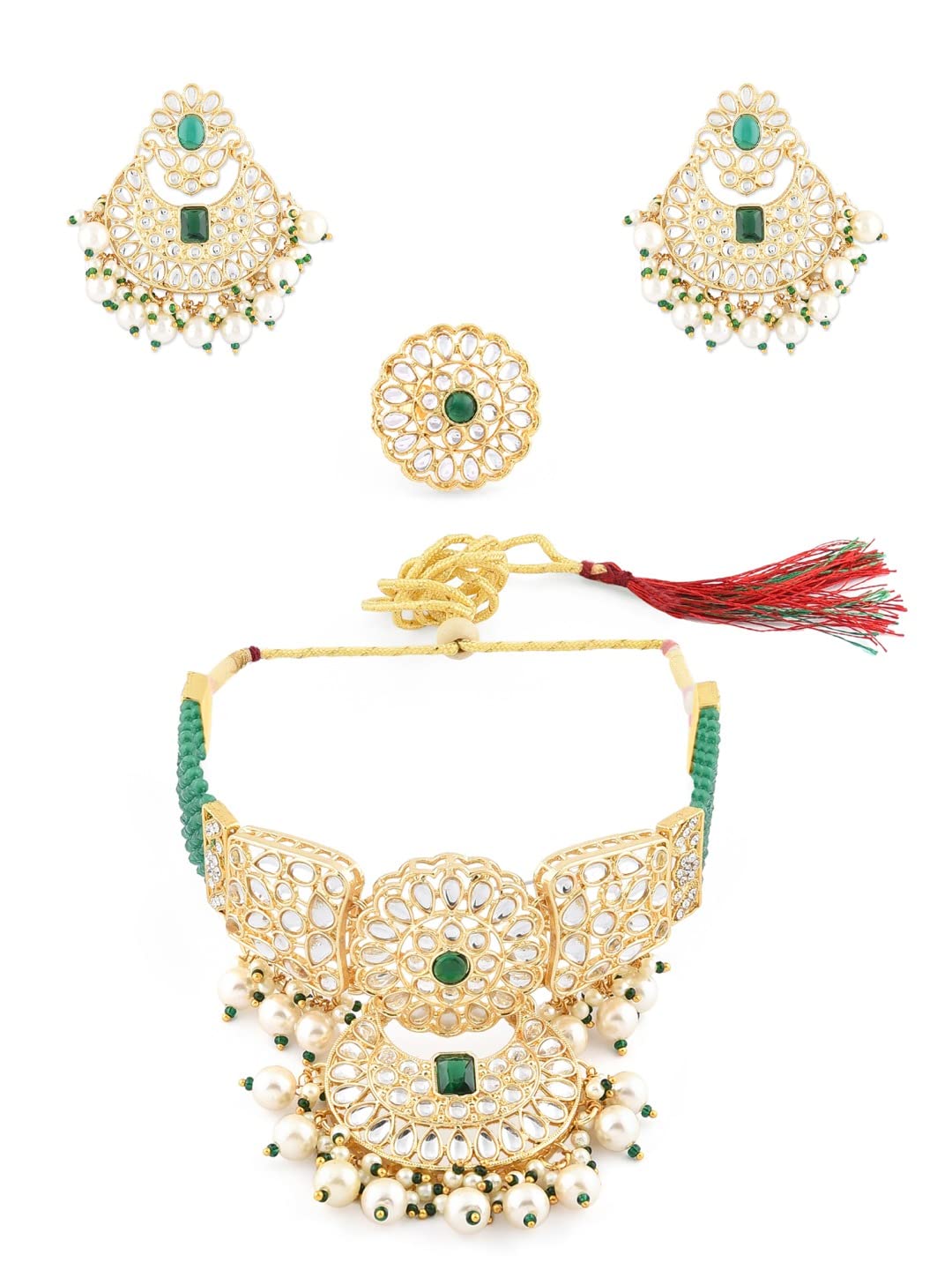 See full amazon price history chart for ZAVERI PEARLS Green Crystal Bridal Kundan Choker Necklace Earring & Ring Set For Women-ZPFK11438 ZAVERI PEARLS Green Crystal Bridal Kundan Choker Necklace Earring & Ring Set For Women-ZPFK11438 (B09MKMJV8H) Amazon Price History, Amazon Price Tracker