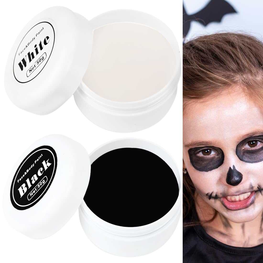 OIGWBPH 100g Maquillaje Halloween Blanco y Negro,Pintura Cara Halloween para Niños y Adultos,Pintura Facial para Teatral Carnaval Fiesta Cosplay,Pintura de Cara para Niños Snazaroo (Negro y Blanco)