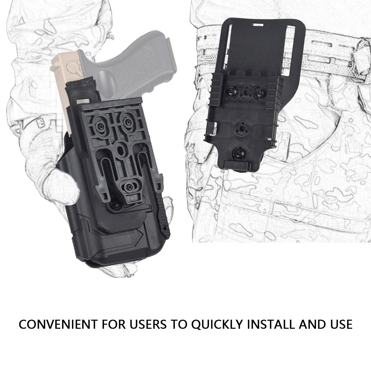 Peminkoo Fondina Tattica per Pistola Destra Airsoft G1ock 17 19 sig P226 P320 Fondine QLS System Belt per Pistola con Torcia X300