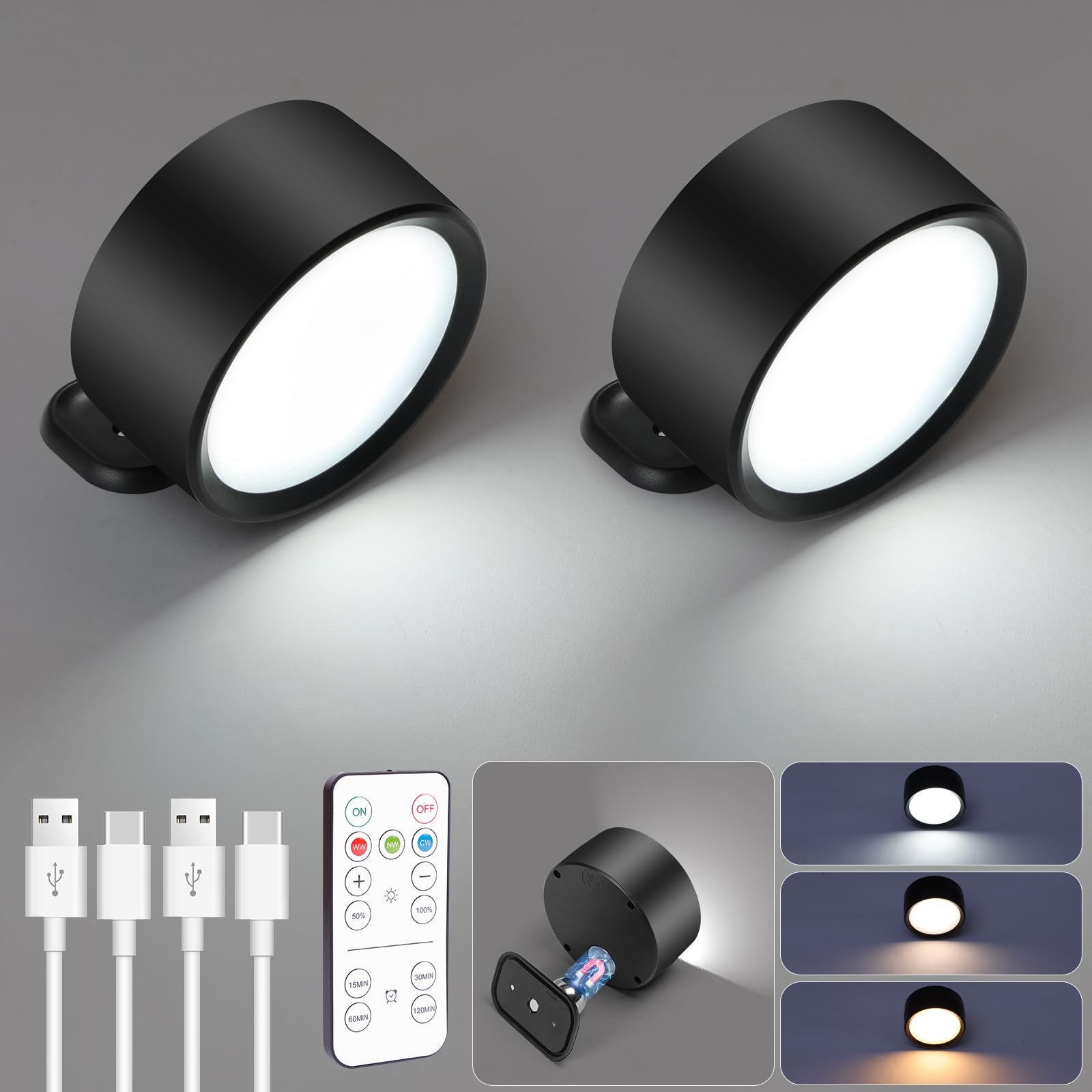 EZVALO LED-wandlampen, 3 kleurtemperaturen met afstandsbediening en