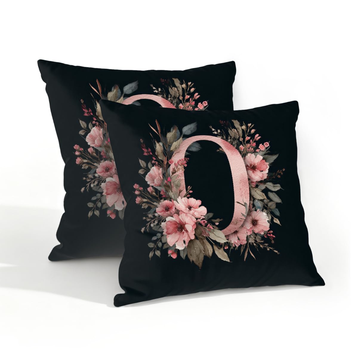 Outdoor Pillow Covers Waterproof Pillowcases 18x18in Set of 2 Alphabet O Floral Art Decorative Throw Cushion Case for Couch Sofa Garden Patio Furniture
