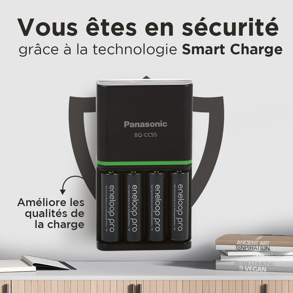 Chargeur eneloop SmartPlus pour 1 à 4 Piles AA/AAA Ni-MH, fourni avec 4 Piles eneloop Pro AA/Mignon et 10 Fonctions de sécurité