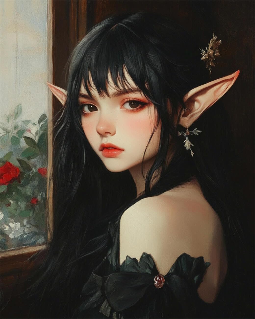 AMBATTERY DIY Bead Embroidery Kits Anime Elf Girl Cross Stitch Needlepoint Handcraft Tapestry Kit Beaded Stitching Pattern 3D Embroidery Set 40x50cm