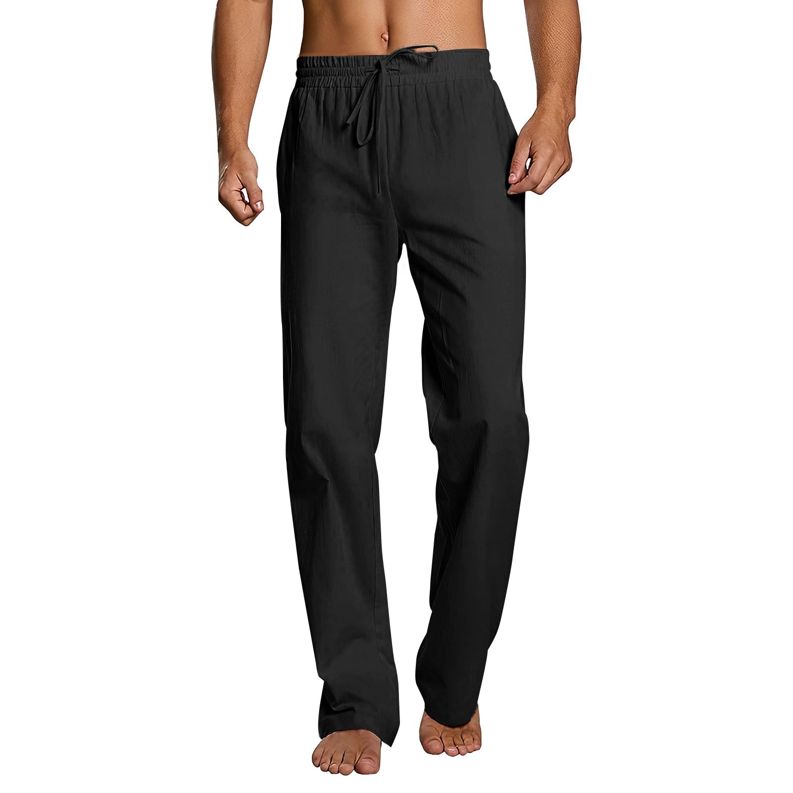 CTU Herren-Leinenhose, leger, elastischer Bund, Sommer, Strand, locker, Yogahose, M-3XL