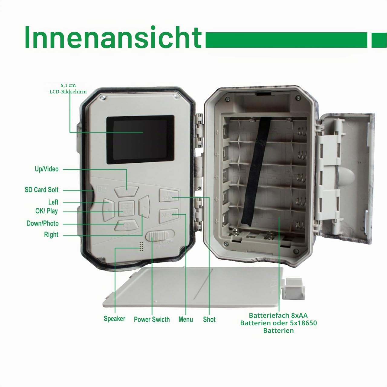 BOLY Wildkamera, 56MP 4K HD,Flash 940 nm schwarzes IR und weiße LED, Nachtsicht mit Tri-Flash,No Glow Infrarot, 0.1s Schnelle Trigger Nachtsicht Bewegungsmelder,100ft Reichweite IP68 Wasserdicht 32GB