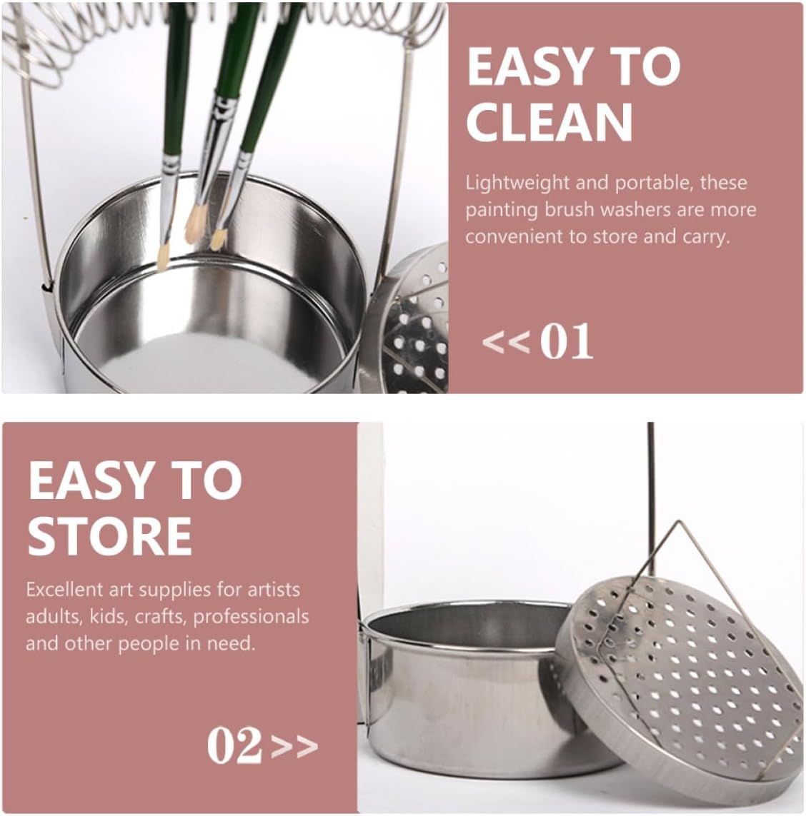 Oil Paint Brush Cleaner Bucket with Handle, Portable Metal Paintbrush Basin for Artists, Paintbrush Washing Container Suitable for Oil Painting Supplies and Art Brush Cleaning