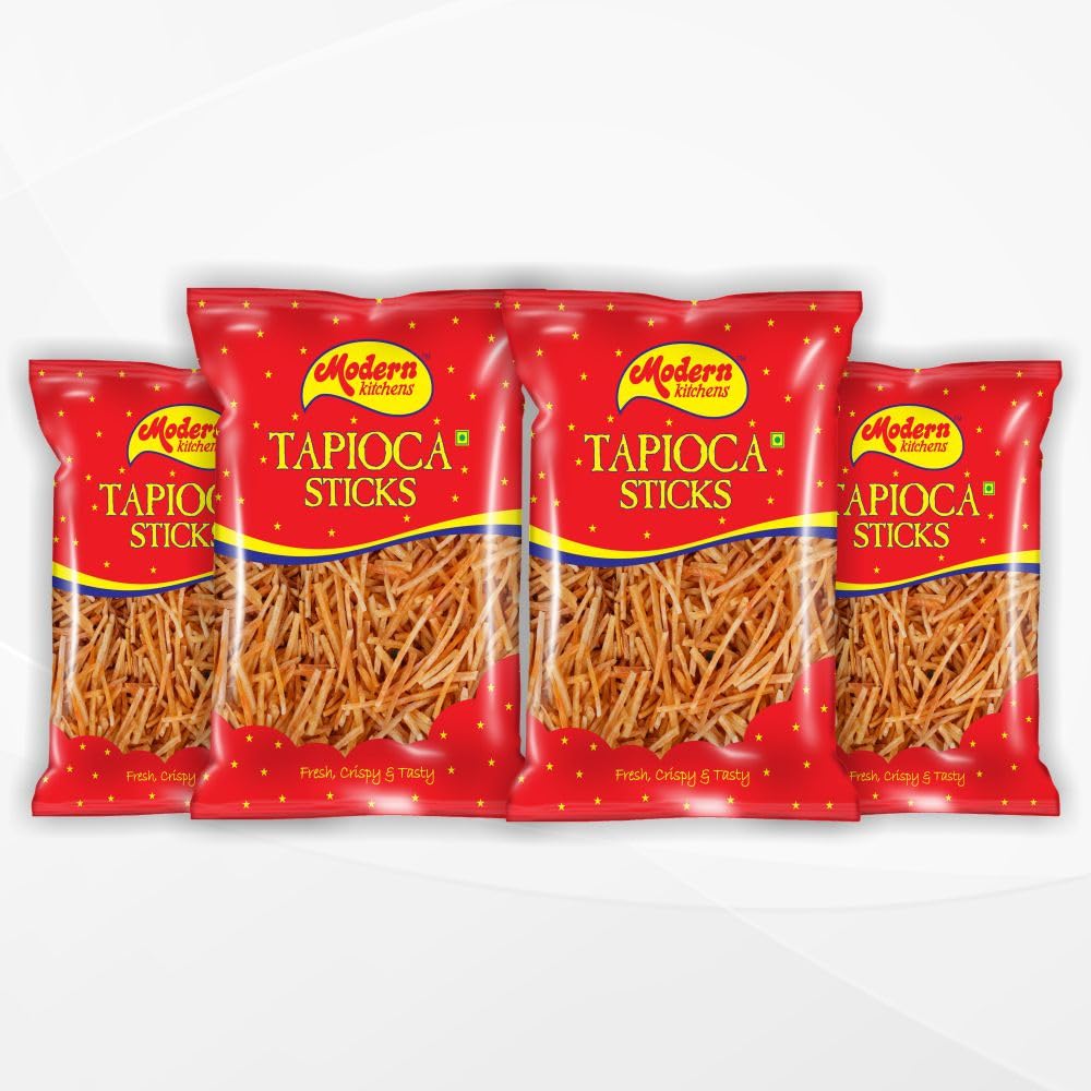 Modern Kitchens Spicy Tapioca Sticks/Kappa Kolli Chips Combo Pack | 100% Vegan Namkeen Snacks | Fresh, Crunchy & Tasty | No Preservatives & No Artificial Flavour & Colour - 720gm (Pack Of 4) (B0CJVHZ58L) Amazon Price History, Amazon Price Tracker
