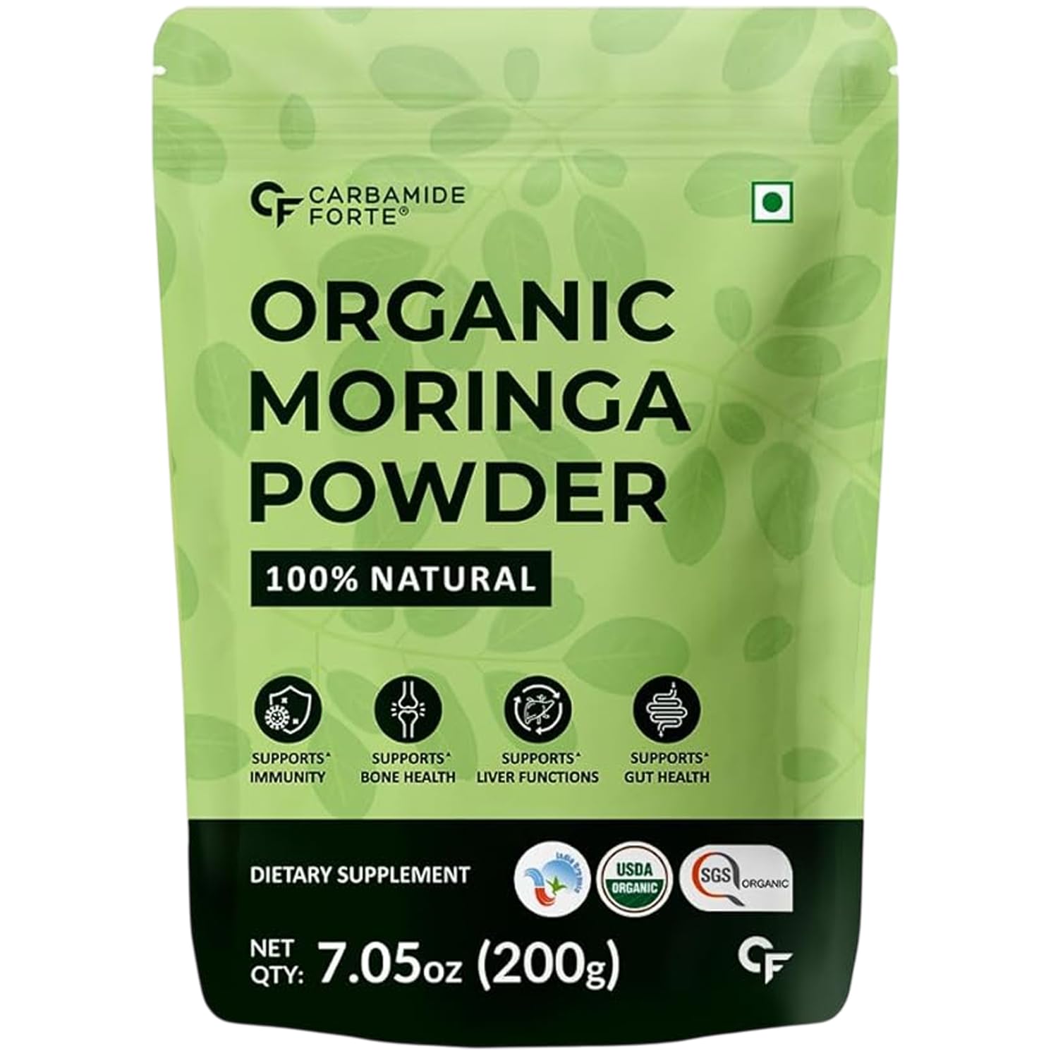 Carbamide Forte Natural Organic Moringa Powder | 200g Moringa Leaves Powder | Drumstick Leaves Powder for Immunity, Digestion & Energy