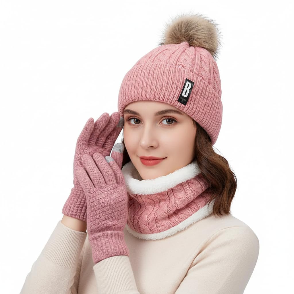 Winter Cap, Neck Warmer Scarf with Tuch Gloves Set| Beanie Style| 3 Piece Set| Warm Winter Neck Scarf, Tuch Gloves and caps Suitable for Men and Women-image-27