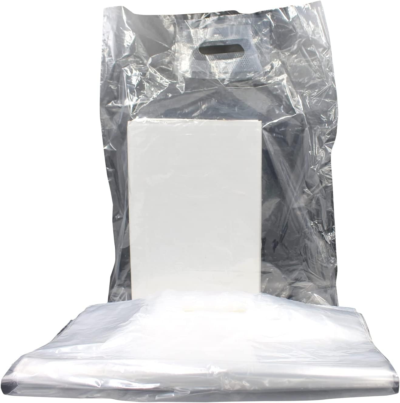 100 X Premium Quality Strong Reusable Clear Plastic Carrier Bags 15"x18 - View #4