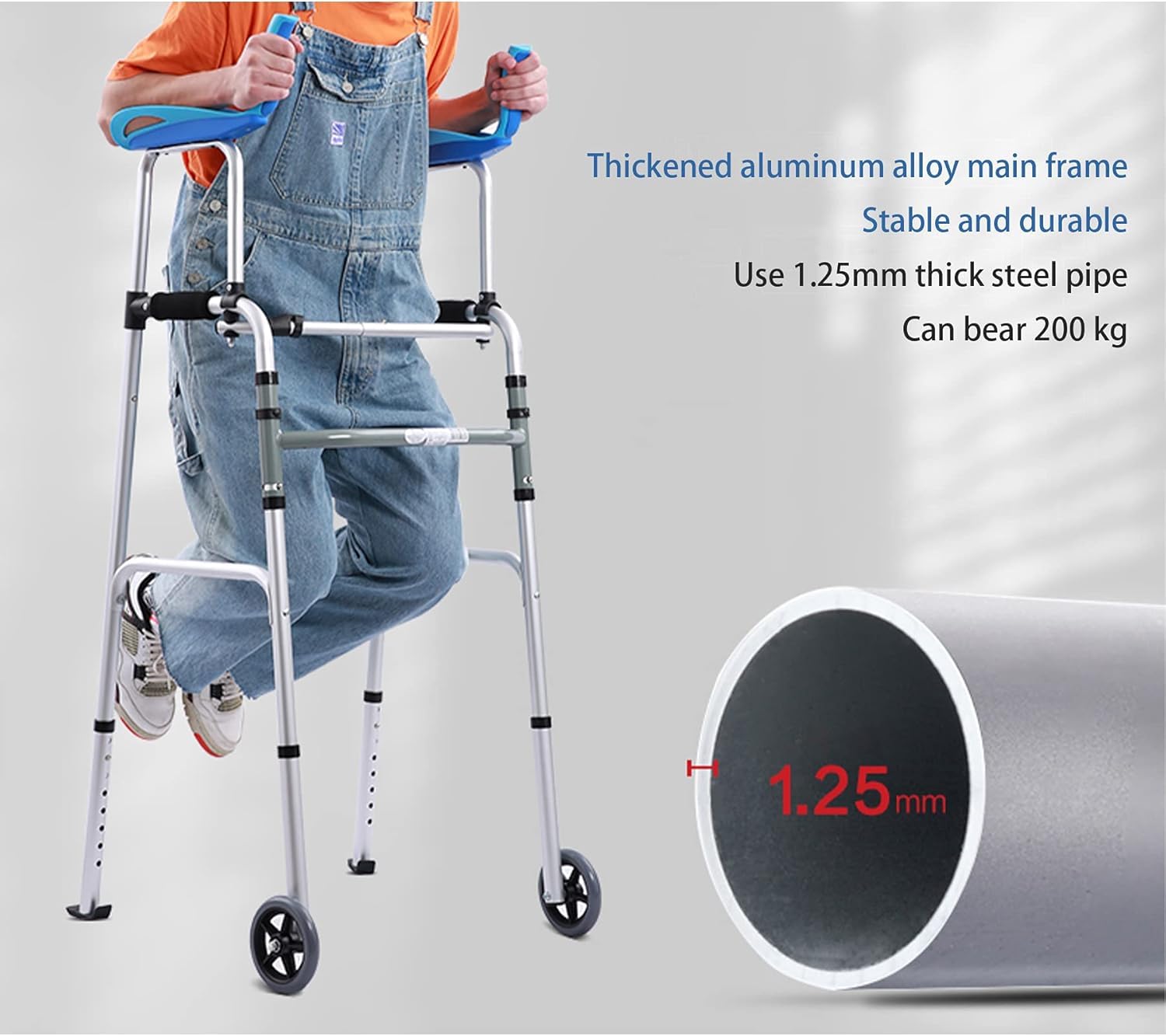 Andador vertical – Soporte de movilidad plegable de altura ajustable para personas mayores, diseño de doble plegado resistente, soporte para caminar fácil de usar para adultos