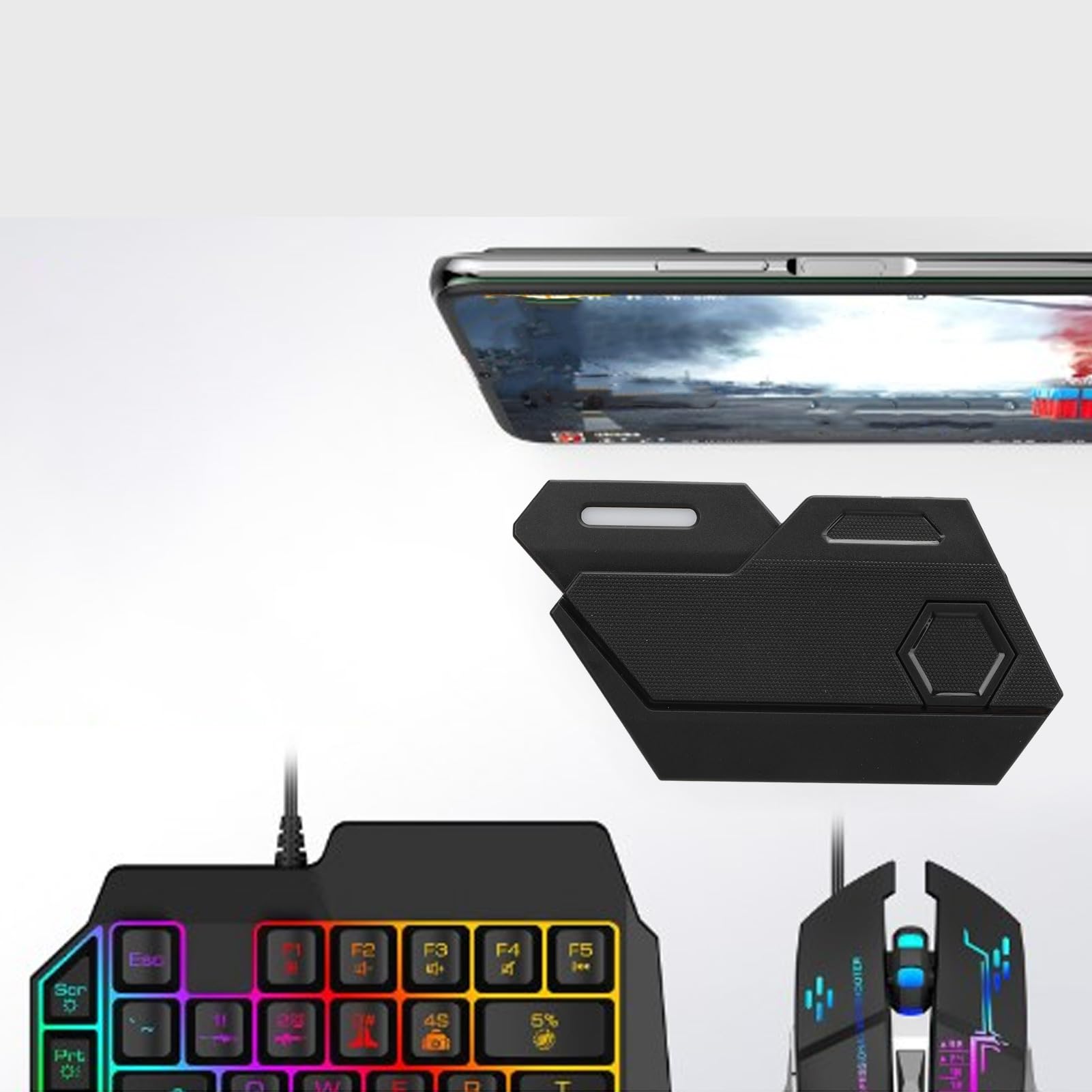 Hidyliu Combinación de Teclado y Mouse para Juegos con una Sola Mano con Soporte para Teléfono Bluetooth para Jugadores Móviles Diseño RGB 4 en 1 con Cargador de Alta Velocidad
