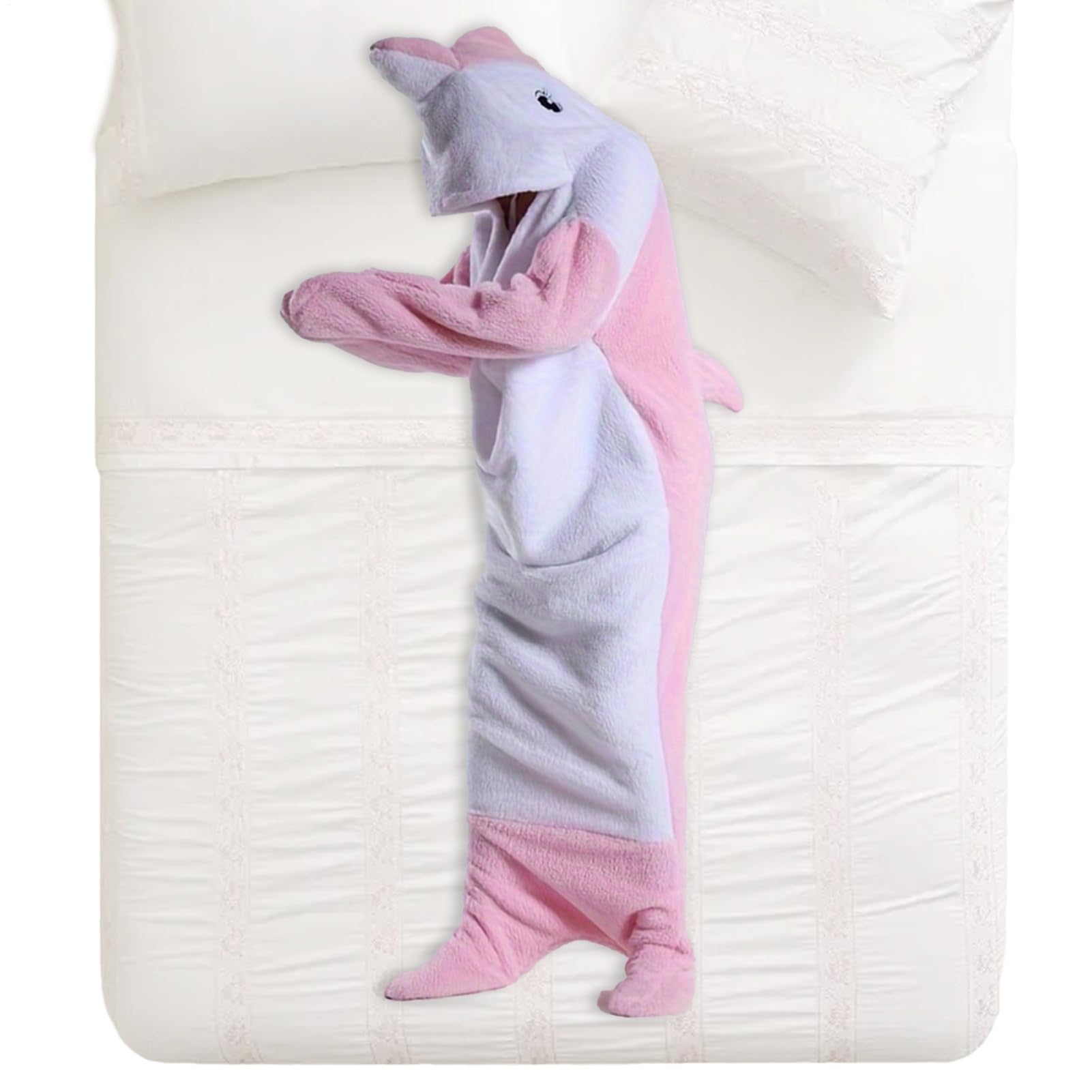 Couverture Portable de Baleine à Capuche, Plaid Molletonné Doux avec Poche Ventrale