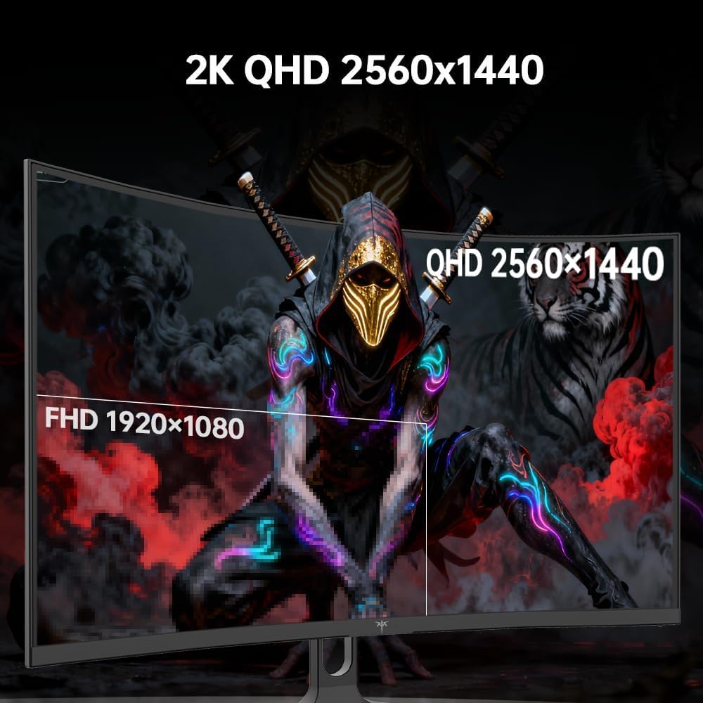 Zakrzywiony monitor gamingowy KTC 27 cali QHD, 2K@180Hz (185Hz OC), matryca HVA 1 ms GtG, kontrast 4000:1, Adaptive Sync, kompatybilny z HDR10 (2×HDMI 2.0, 2×DP 1.4), VESA 100×100 mm