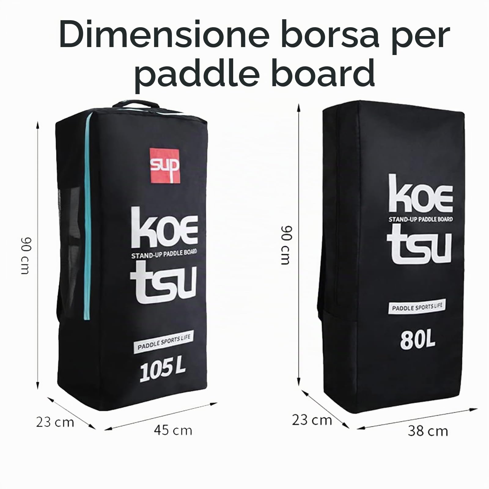 Borsa per tavola da paddle, 80 l/105 l, borsa per kayak gonfiabile, grande capacità, zaino per tavola da surf e sup, borsa impermeabile Oxford per barca in piedi
