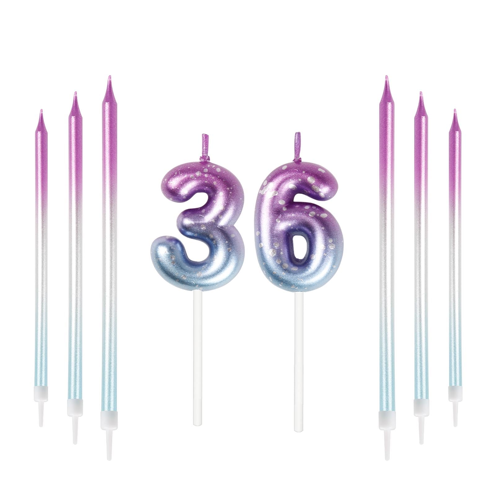 Bougies Bleu Roi Numéro 36 En 3D - Décoration Gâteau Anniversaire Homme Femme - Saphir