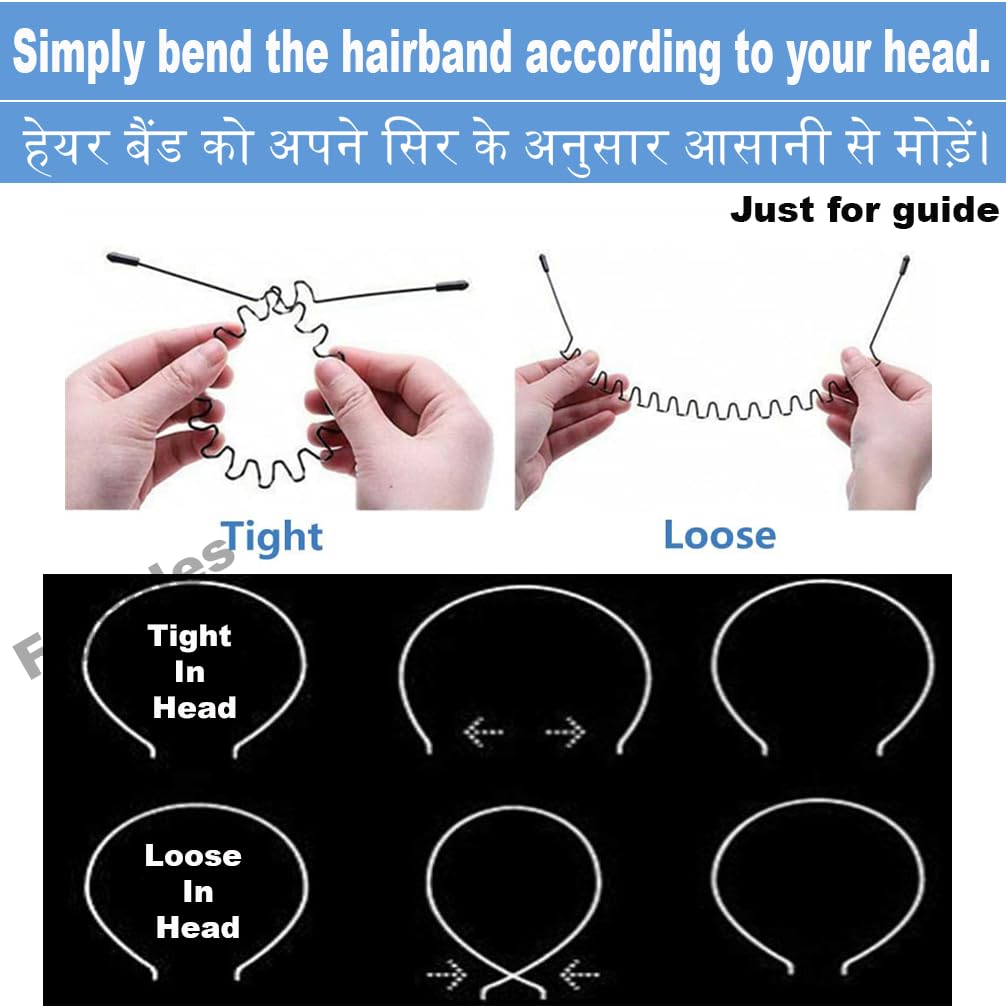 Flysales® Pack of 3 Black Flexible Metal Wavy,Spring Zig Zag Hair Band Hair Hoop Hairband Daily Use for Unisex Men Women (Design 8(pack 3)) 1