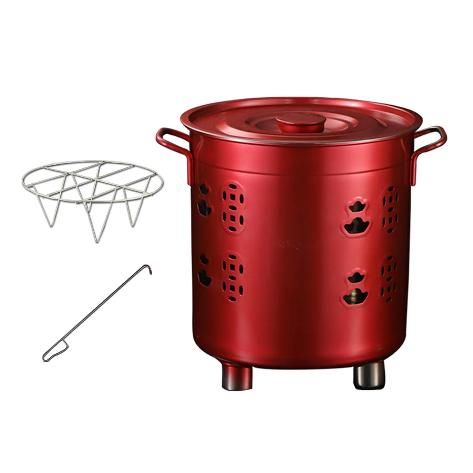 Spalarnia, Beczka ze Stali Nierdzewnej, Klatka z Pokrywą, Metalowe Palenisko z Uchwytem, ​​beczki do Spalania Śmieci(Red,61.5cm/24in)