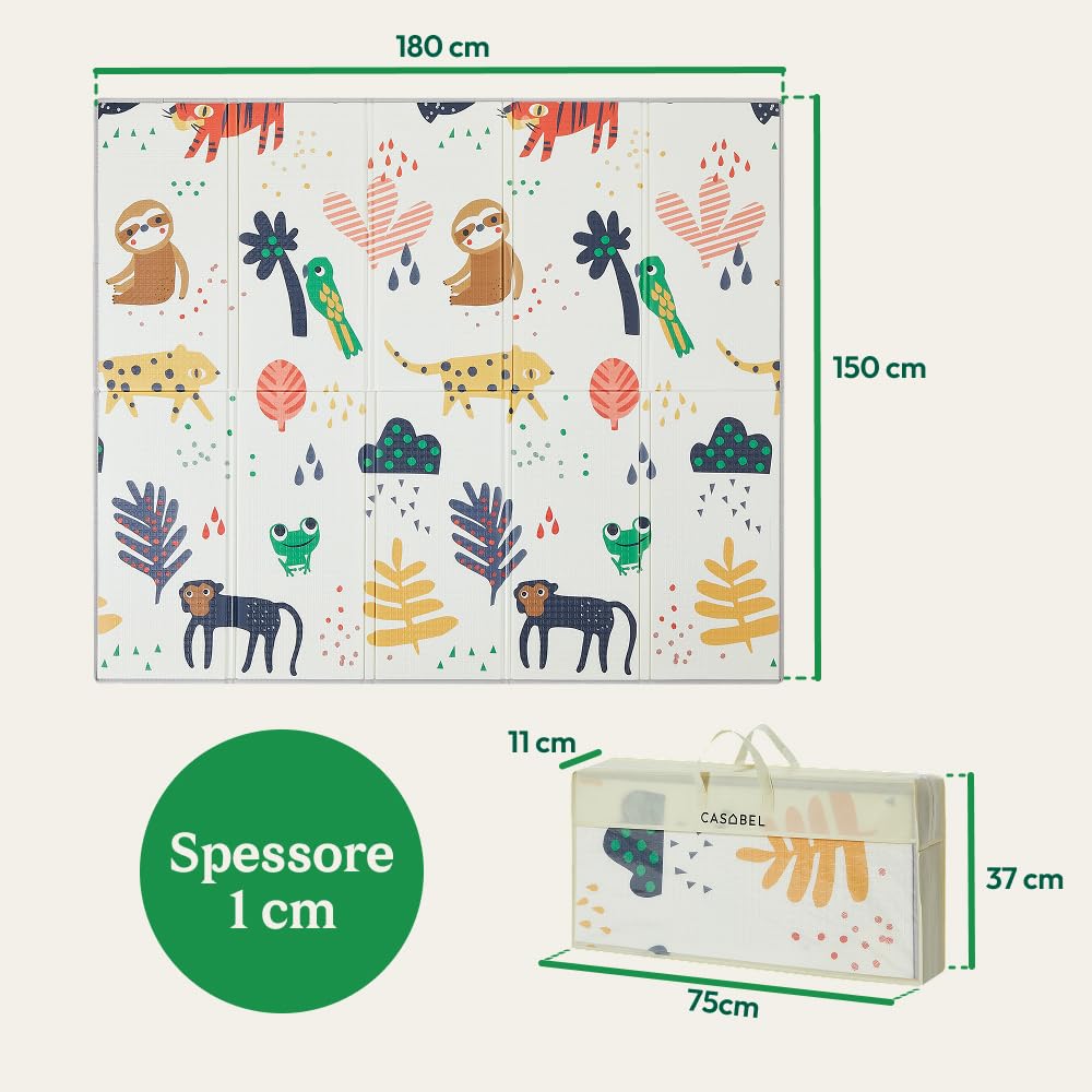 CASABEL tappeto gioco per bambini, morbido, 180x150cm, motivo scimmia | Evolutivo, tappeto bebè pieghevole, impermeabile, grande e spesso, design colorato, compatto, facile da riporre e pulire