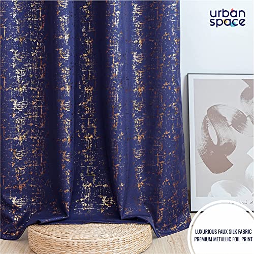 Image of Urban Space 80-85% True Blackout Curtains for Door, Gold Foil Printed Blackout Curtains, Decorative Door Curtain Eyelet with Tieback, 1 Piece Curtain for Living Room(Sparkle Navy Blue, 7 Feet)