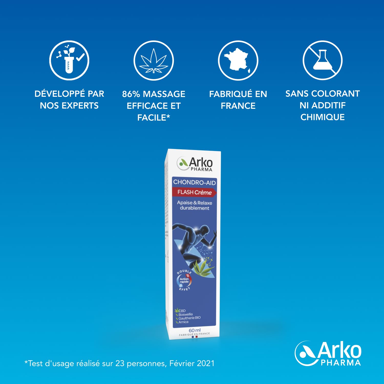 Arkopharma - Chondro-Aid Flash Crème | Confort articulaire - Détente musculaire durable - Sensation apaisante et relaxante - Formule hydratante - Massage facile | 60 ml (Lot de 2)