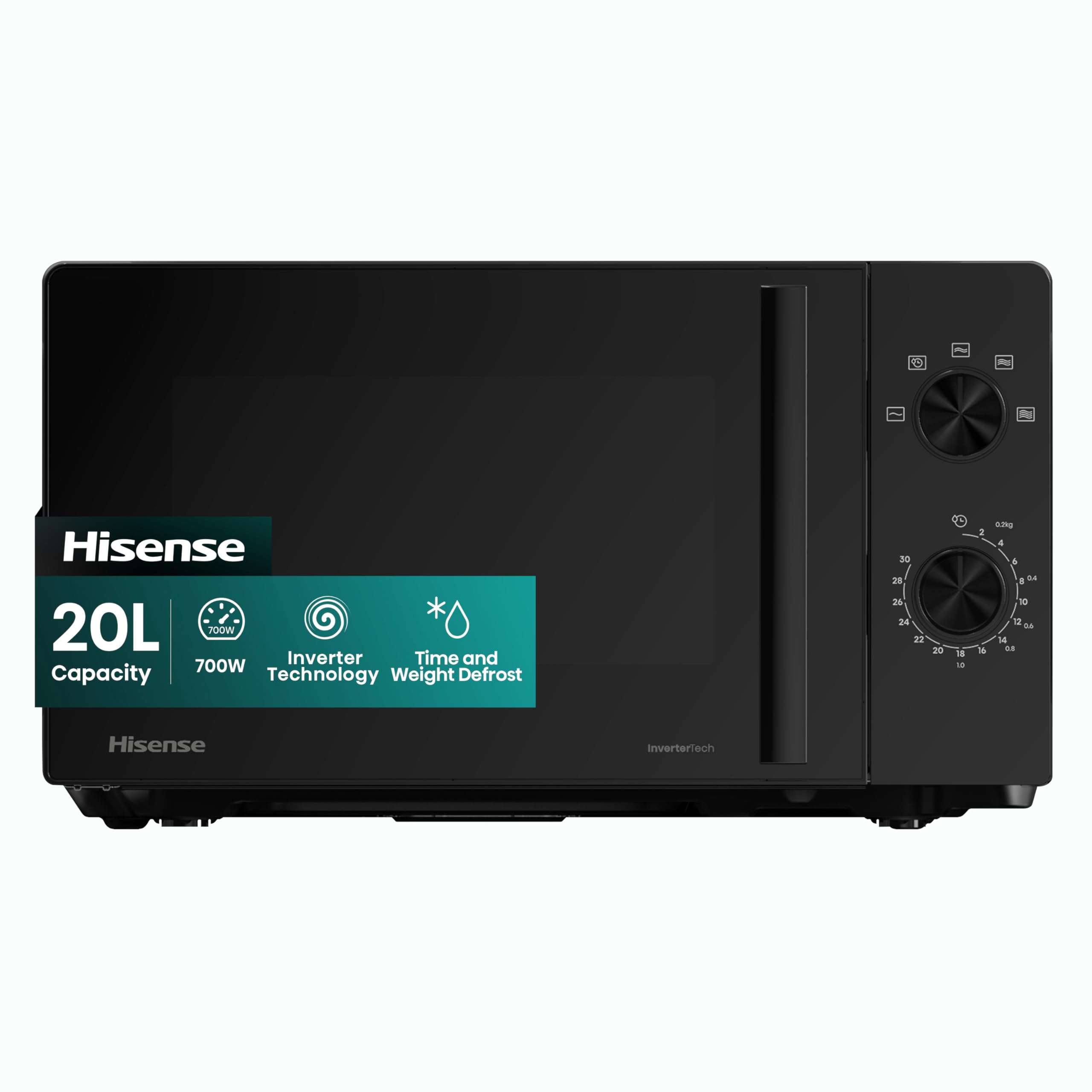 700 Watts 20 Litre Inverter Microwave Oven H20MOBP1HIUK Black, Automatic Defrost, 5 power levels, Easy Clean, H24.1 x W43.4 x D32.9 cm Freestanding