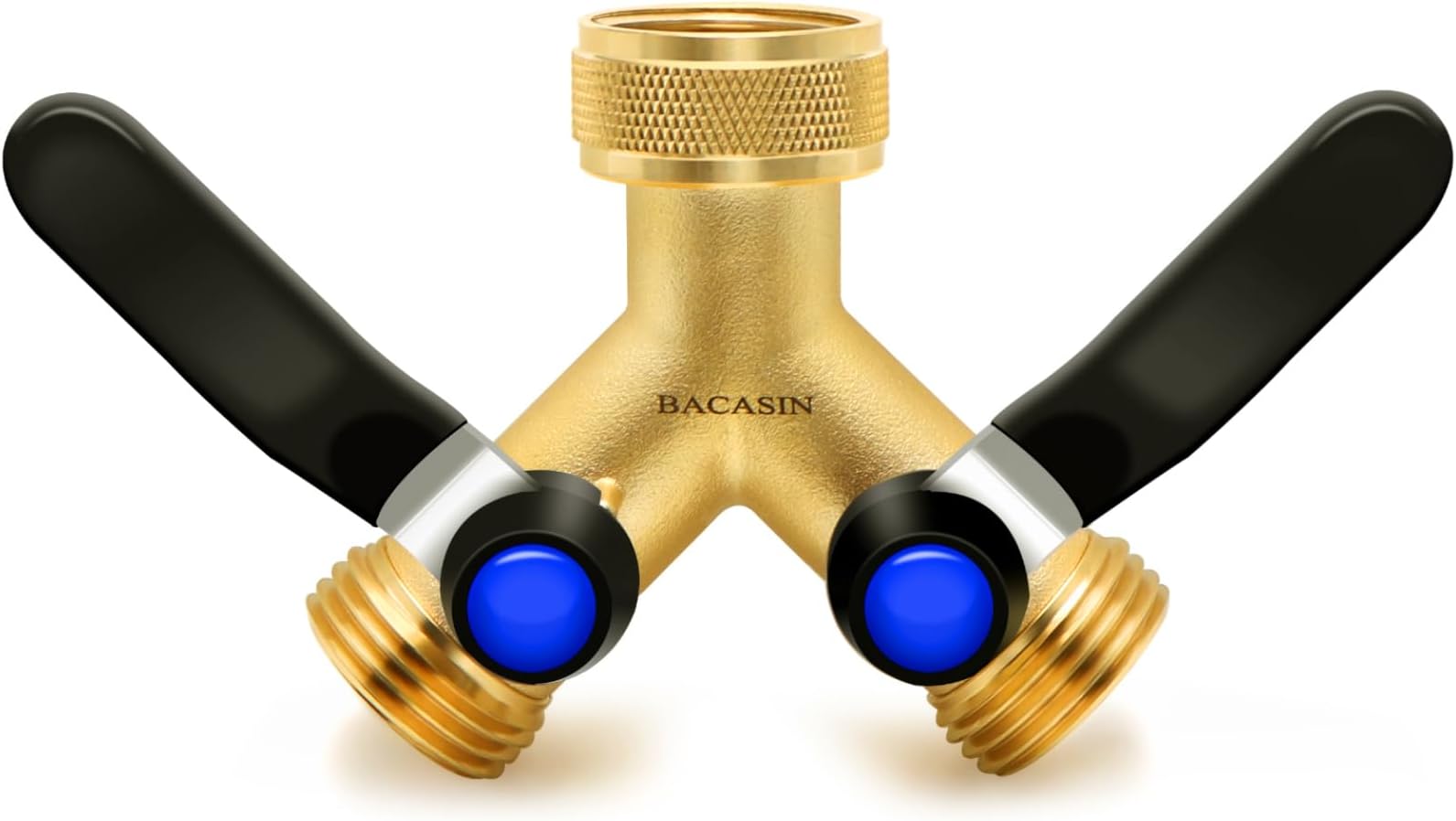 BACASIN Brass Garden Hose Splitter, Hose y Splitter with Shutoff, Hose Splitter 2 Way Heavy Duty, Brass Y-Valve Water Garden Hose Adapter 2-Way Y-Valve 3/4" GHT Threads