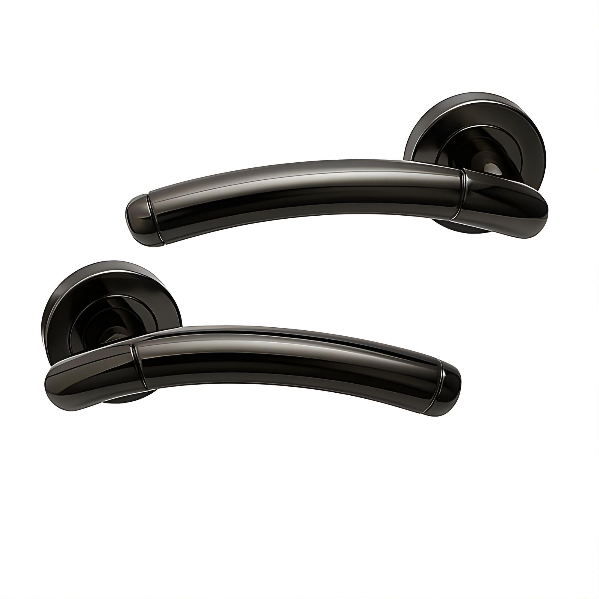UAP Lincoln Internal Door Handles On Round Rose, Black Nickel Lever Handles for Interior Wooden Doors, Keyless Pair