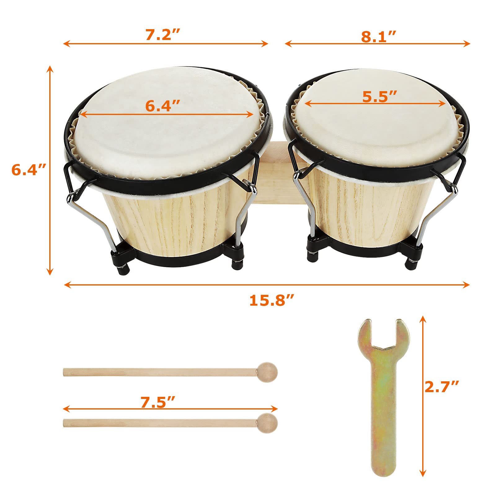 Buy Bongo Drums 2 Set 6" and 7" Drum Set Bongos for Adults, Musical
