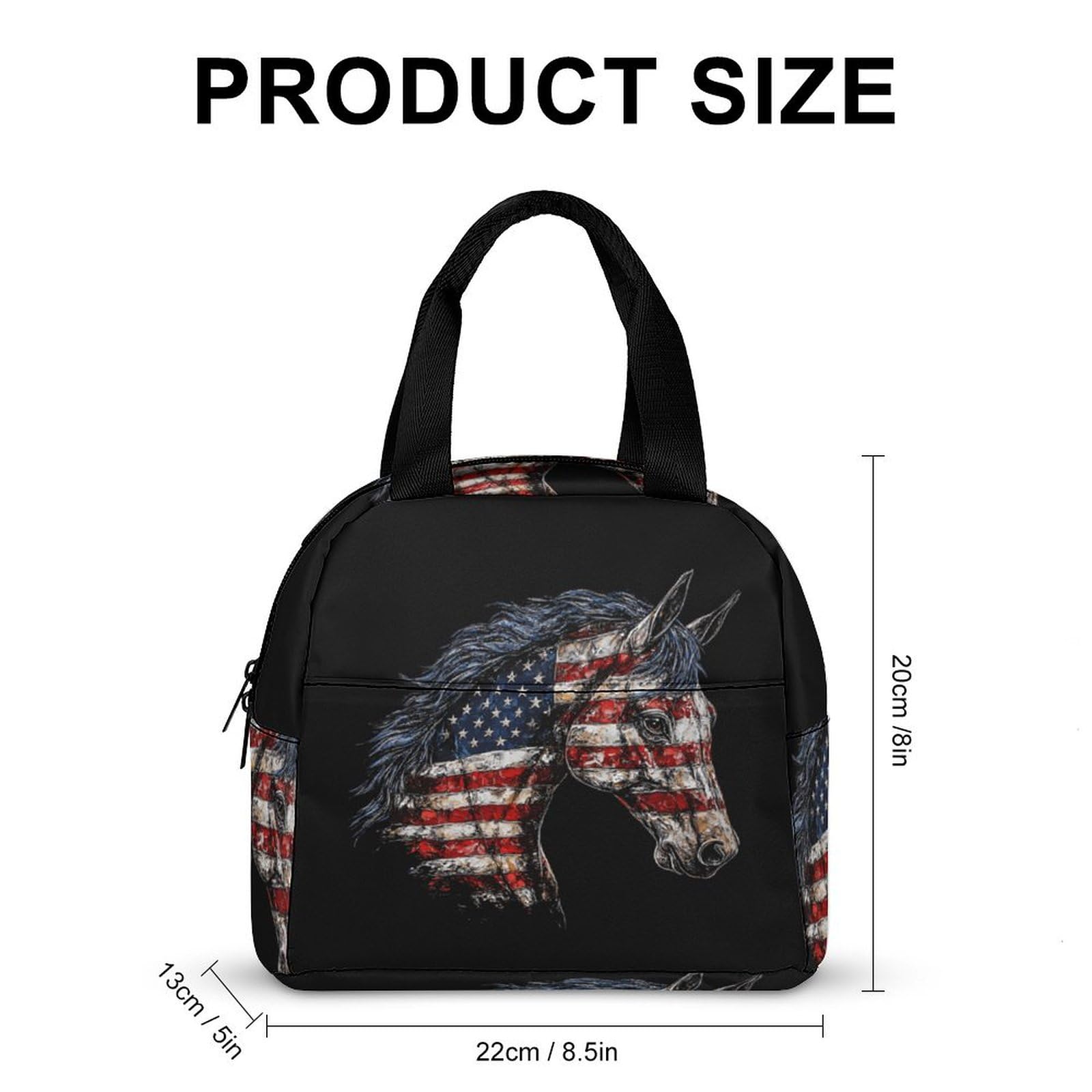 Horse with U.S.A Flag Lunch Bag for Women Men Adult Handle Insulated Container Tote Lunch-Box