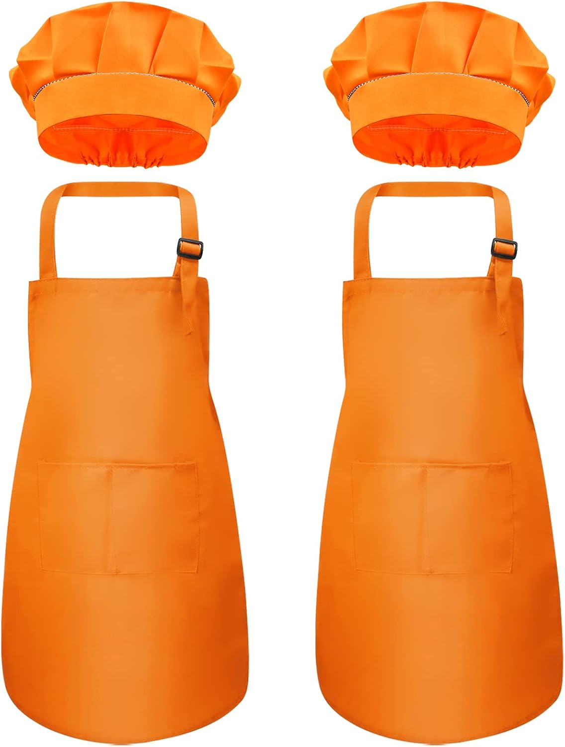 Daelesr 2 Sets Delantal y Gorro Niños 3-12 Años, Ajustable Delantal Artista Niña Niño con 2 Grandes Bolsillo, Respirable Infantil Delantal de Chef, Niños Delantales Hornear para Cocina Jardín Escuela
