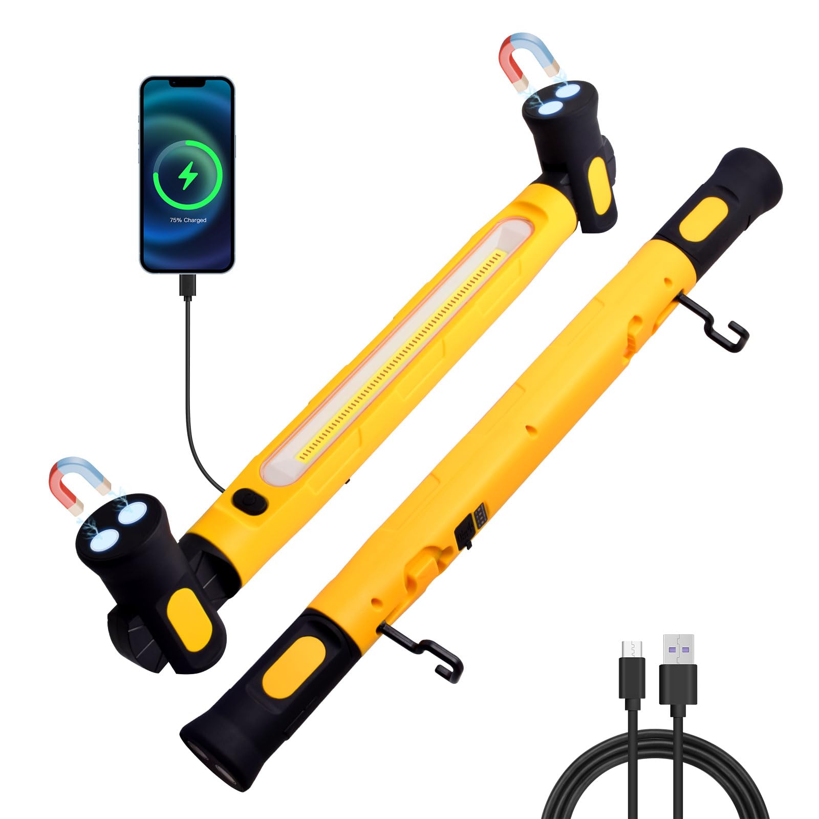 ERAY Foco LED Recargable, Luz de Trabajo Portatil 6000mAh 3000LM, Lámpara de Trabajo LED Recargable con Base Magnética y 360°Gancho 3 Modos, Lámpara de Inspección para Capó, Taller, Emergencia