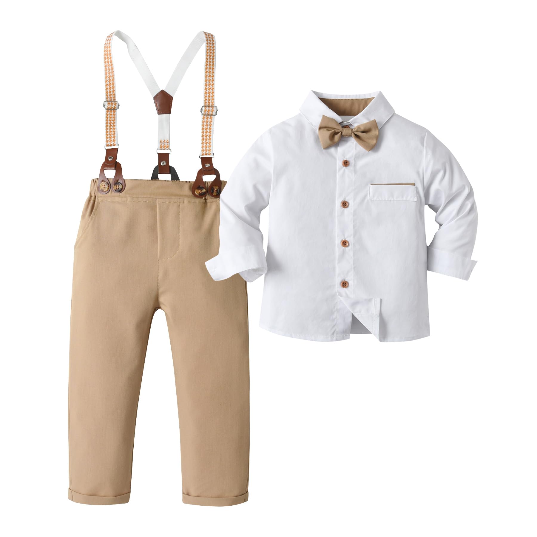 Baby Boys Pants Sets, Infant Long Sleeve Shirt + Pants + Bow Tie + Suspenders,Toddler Gentleman Outfits