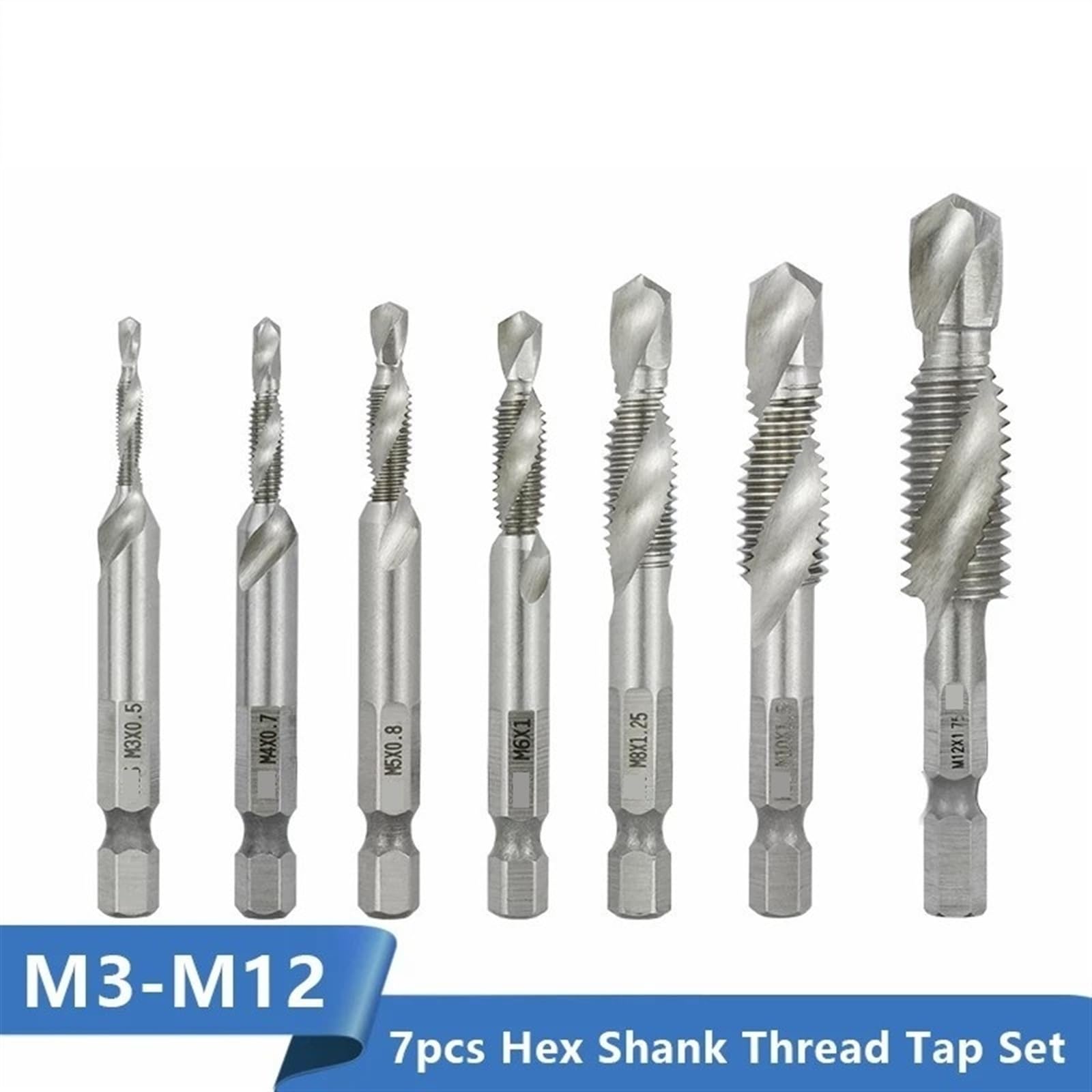 Maschio metrico con Gambo Esagonale, Maschio Combinato e Trapano, Filettatura a Spirale, Maschio a Vite, utensile per Filettatura M3 M4 M5 M6 M8 M10 M12 (Colore: M8 M10, Dimensione: A)