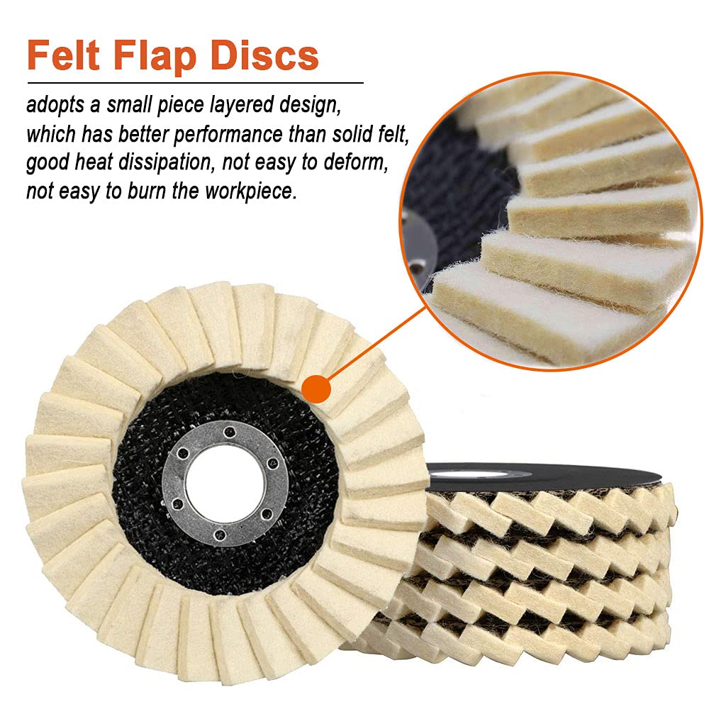 Abrasives filcowa tarcza z klapą 12,7 cm x 17,8 cm trzpień polerski metalowy zestaw do polerowania do szlifierki kątowej wykończenie ze stali nierdzewnej – 5 sztuk