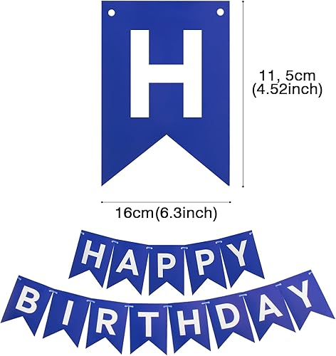Miniatura 14 de Decoración de fiesta de feliz cumpleaños azul marino y dorado, 24 abanicos de papel colgantes, guirnalda de flores con pompones, guirnalda