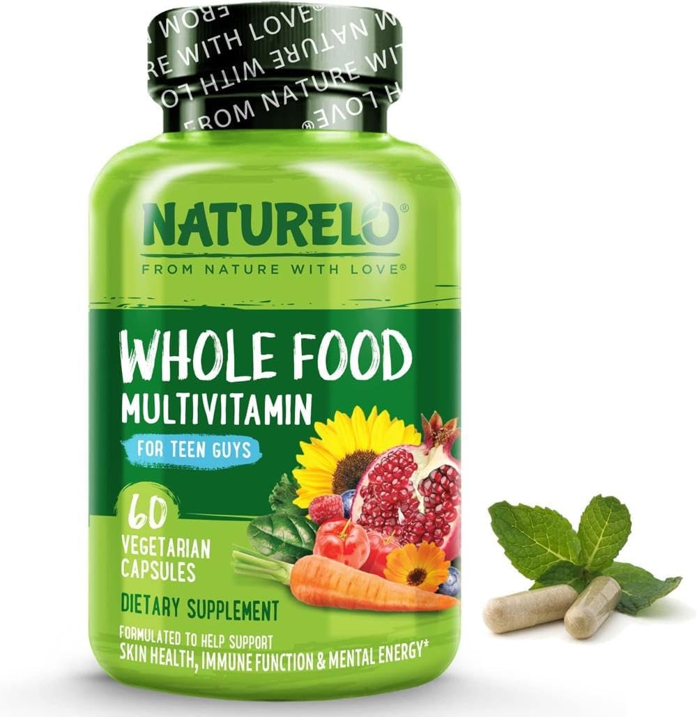 Whole Food Multivitamin for Teenage Boys - Daily Vitamin & Mineral Supplement - with D3, Zinc, B12 & Plant Extracts - 60 Vegan Capsules | 1 Month Supply