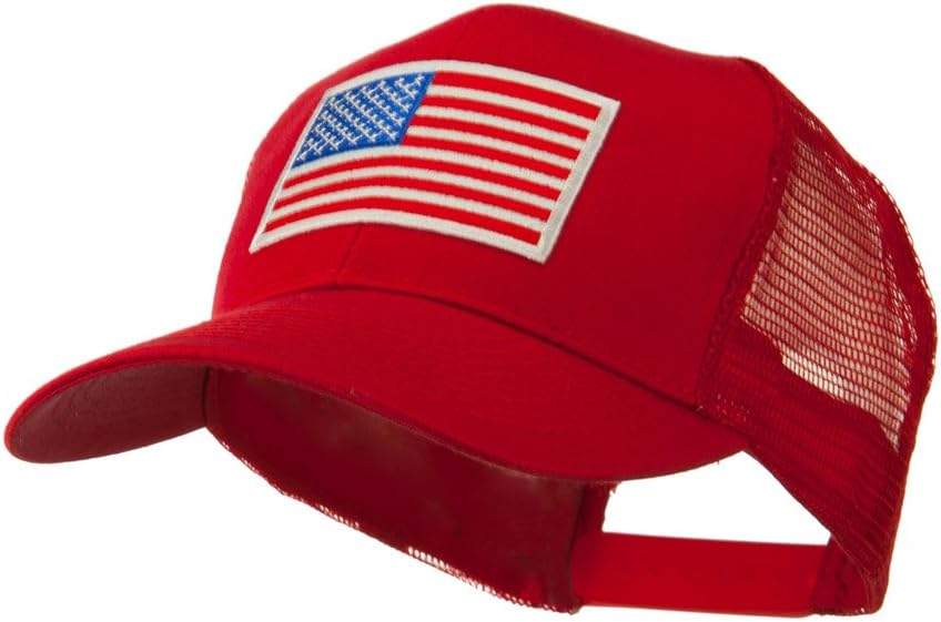 e4Hats.com 6 Panel Mesh American Flag White Patch Cap
