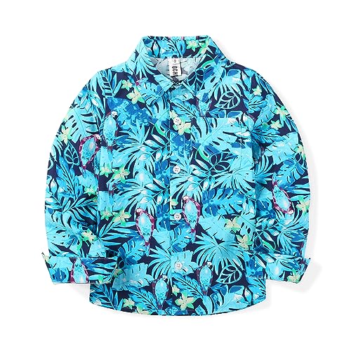 OCHENTA Boys Lightweight Hawaiian Shirt Floral Button Down Long Sleeve Aloha Tropical Tops