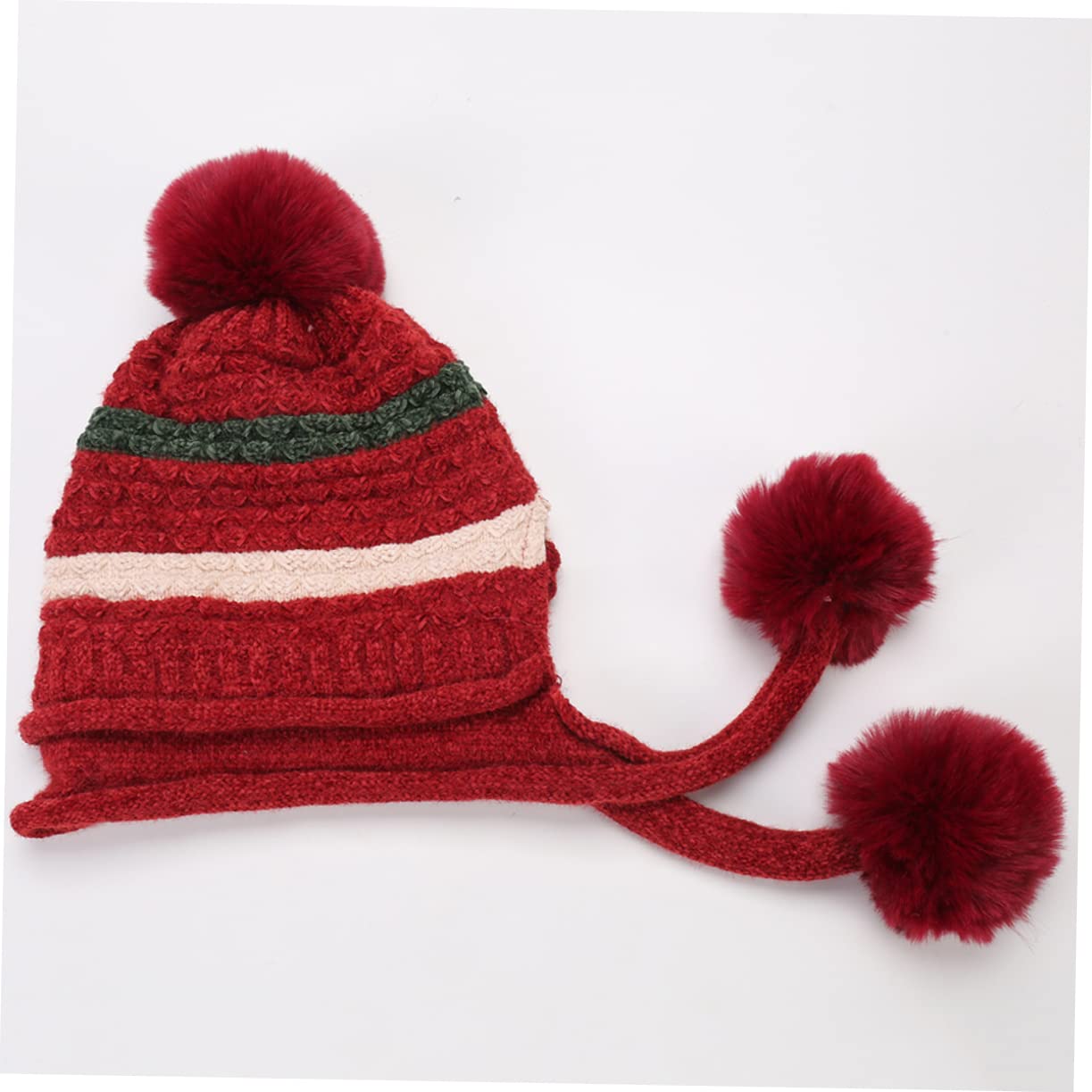 LIFKOME 3piezas Gorro De Esquí De Lana Para Mujeres Pompón Sombrero y Para Actividades Invierno Rojo