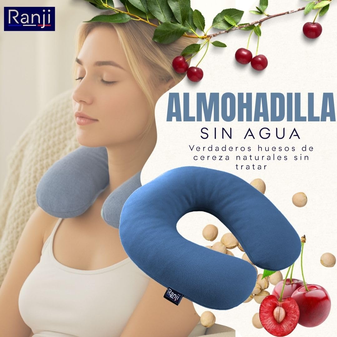 RANJI - Saco Térmico de Semillas para Microondas – Cojín Térmico Cervical Natural | Bolsa Calor Semillas Lavable | Almohada Semillas Cuello y Hombros | Sin Agua y Reutilizable (Azul)