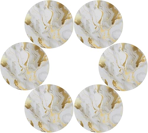 Round Placemats Set of 6, Marble Golden Texture Heat Resistant Washable Place Mats Table Mat for Kitchen Dining Party