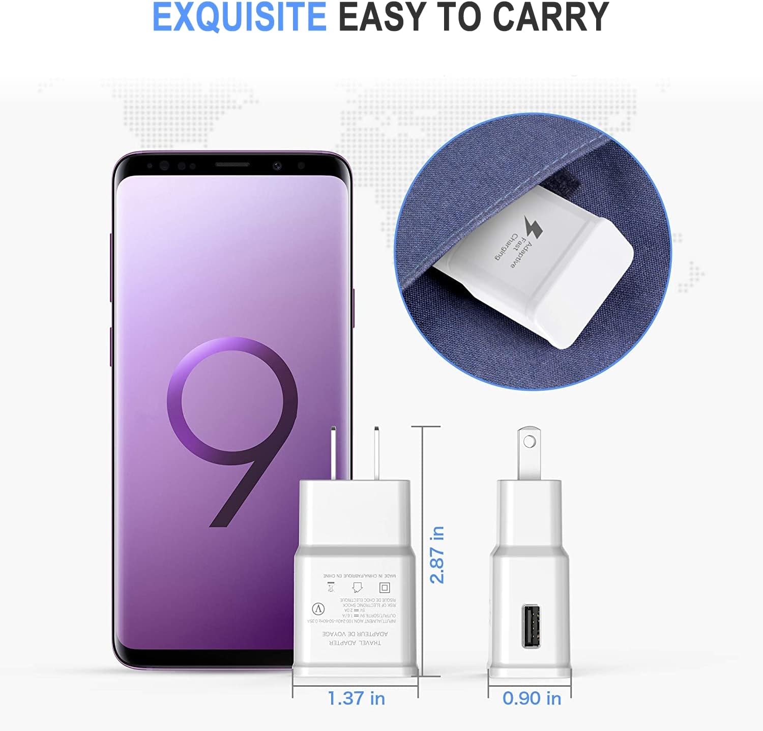 Fast Charger Compatible LG Stylo 4 G5 G6 G7 G8 V20 V30 V35 V30S V40 ThinQ Plus,Samsung Galaxy S8 Plus S9 S9+ S10 Active Note 8 Note 9,Moto Z Z2 Plus and More, USB Type C Cable with Charger Adapter