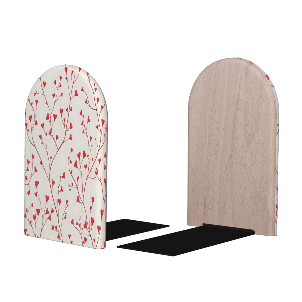 (2 PCS/1 Pairs) Wood Bookends Love Tree Valentine's Day Decorative Wood Bookends for Shelves Kids Room Desk Home Office Book Stoppers for Holiding Books 5x3 Inch