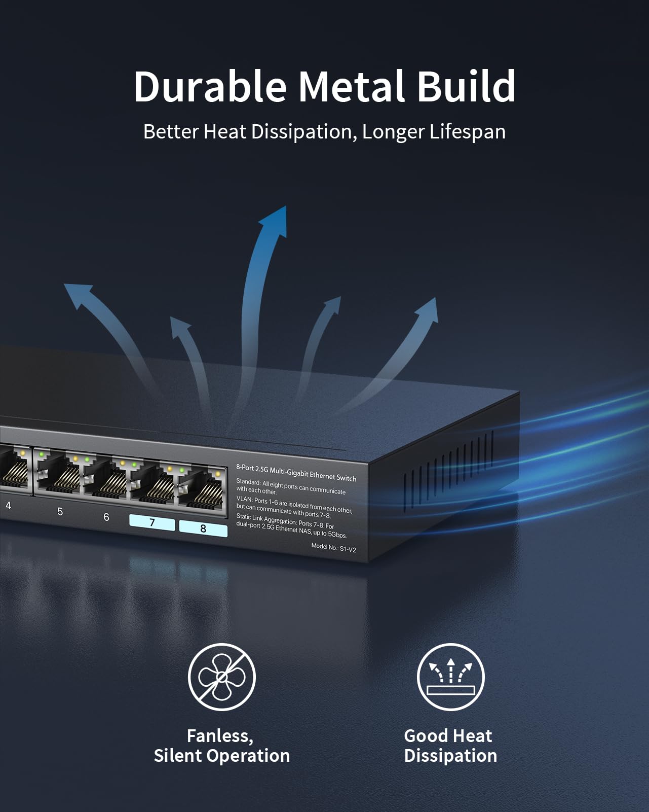 BrosTrend 2.5Gb Switch, Unmanaged 8 Port Ethernet Switch 2.5 Gigabit Supports Static Link Aggregation & VLAN, Fanless, Desktop Wall Mount, Multi Gig Splitter For Gaming, NAS, PC, Lifetime Protection - View #11