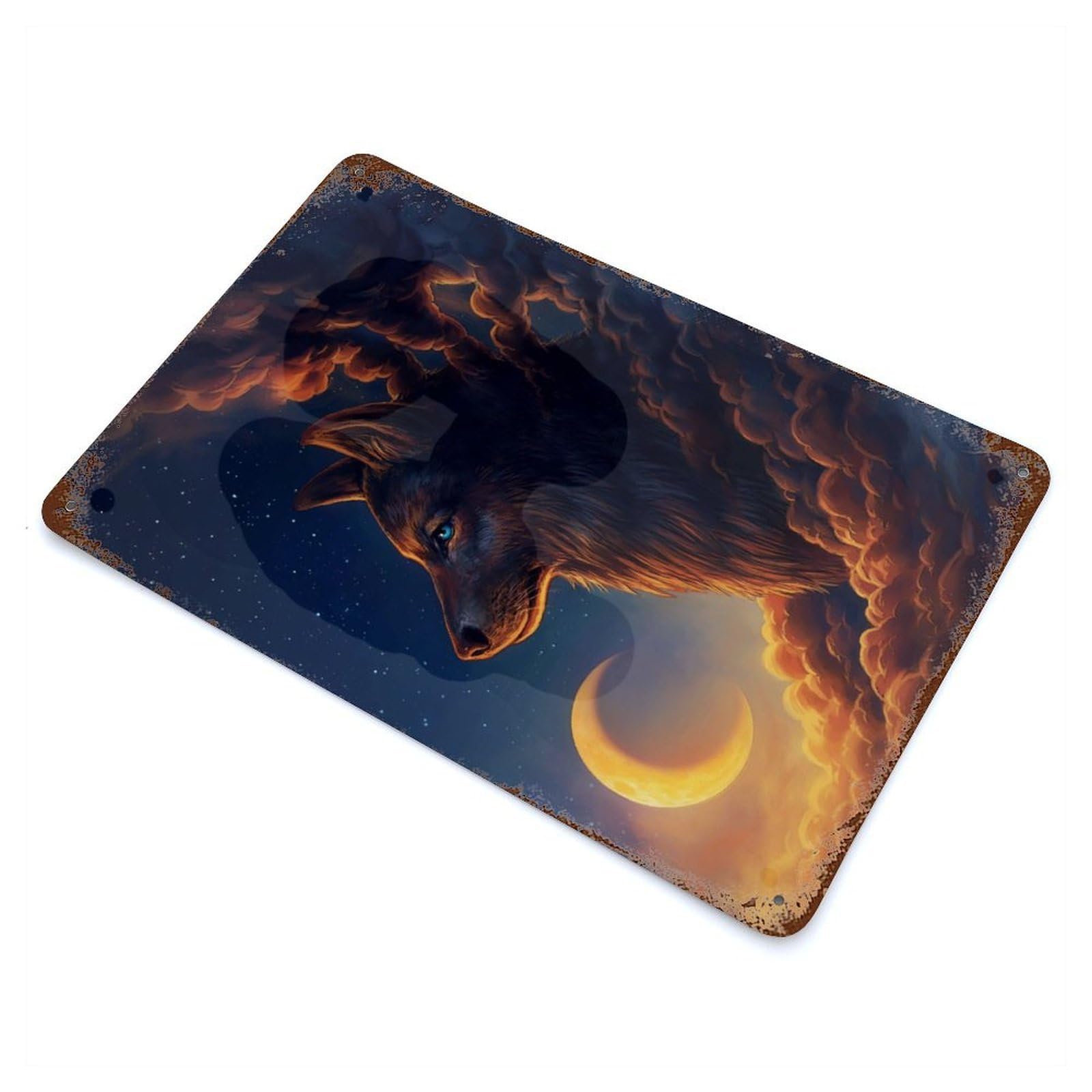 Rust Effect Night Guardian Aged Metal Wall Plaque 11.8"x7.9", Farmhouse Wall Decor for Office, Studio And Wall Decor