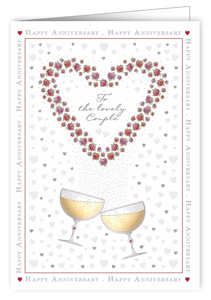 Quire Collections Card Champagne Flutes and Hearts,White/Red,115 x 163mm