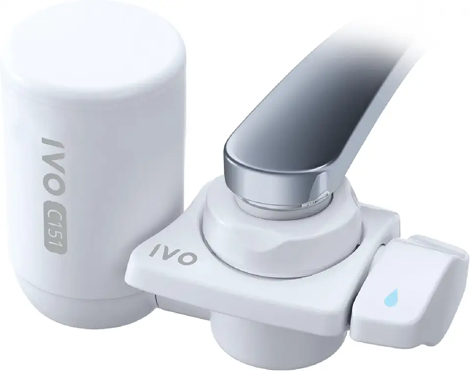 IVO Tap Water Filter System for Standard Faucets – 4-Stages with NSF-Approved Microfiltration Technology – Removes Chlorine, Rust, Sediments and Microscopic Contaminants – Retains Healthy Minerals